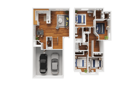 Floor plan for 4 beds, 2.5 baths, 1600 sqft